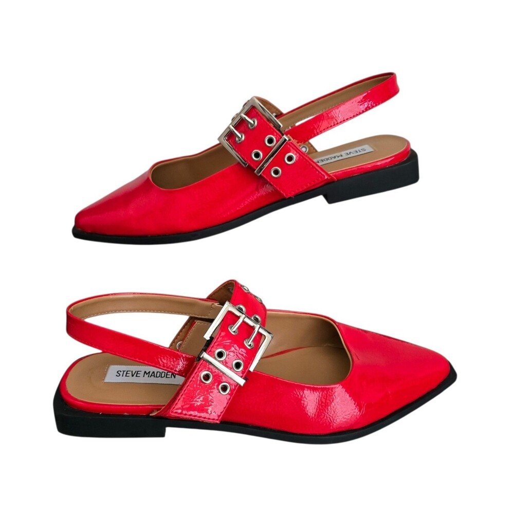 Steve Madden Slingback Sandals Womens Size 9 Red Patent Pointed Toe Shoes